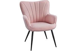 Yaheetech Modern Tub Chair, Linen Fabric Living Room Armchair, Side Vanity Chair with Curved High Back and Thick Soft Padded Seat for Bedroom Makeup Reading Nook, Pink