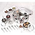 MARU Extra Large 12 in 1 Spice Box for kitchen with Threaded Lids | Masala Box For Kitchen Steel | Masala Container For Kitchen See Through Lid (Size 14 Extra Large 24.5cms) Silver