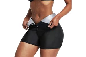 Meichoon Bastu svettshorts för kvinnor, 3 rader, justering av krok och ögon, formande leggings, kompression, bantning, vikt, träningsbyxor