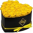 GLAMOUR BOUTIQUE 27-Piece Forever Flowers Heart Shape Box - Preserved Roses, Immortal Roses That Last A Year - Eternal Rose Preserved Flowers for Delivery Prime Mothers Day & Valentines Day - Yellow