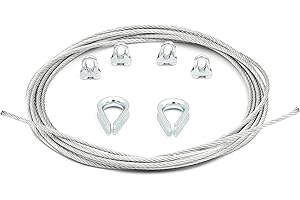 Alfa Logistik Cave Acciaio 6mm Diametro 20m Lunghezza - Cave Acciaio Set con 4 Morsetti e 2 Ditali in Acciaio - Fune Acciaio - Fune Metallica - Corda in Acciaio - Cavi Acciaio