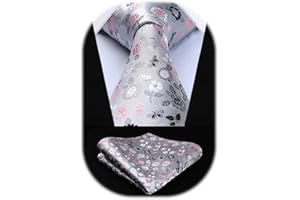 HISDERN Cravate Homme Mariage Cravate à Carreaux/Pied-de-poule et Mouchoir La Cravate des Hommes & Carre de poche Set