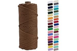 Binwat Macrame Cord Thick Natural Cotton Cord DIY Crafts Yarn Thread Twisted Spool Twine String Cotton Rope for Wall Hanging,Plant Hangers,Knitting,Decorative Projects 4mm x100m (Caramel Colour)