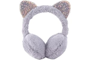 Fenical Süße Katzenohren Design Ohrenschützer Weiche Ohrenwärmer Winter Plüsch Ohrenschützer Kopfbedeckungen Winter Accessoire für Mädchen Dame Warm Halten (Grau)