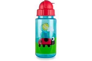 TUM TUM Flip Top butelka na wodę dla dzieci ze słomką, Tritan butelka na wodę dla malucha, 400 ml, bez BPA (robaki)