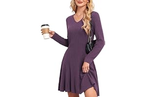 SENBATU Robe tricotée Femmes Automne élégant Pullover Robe Manches Longues col en V vêtements d'hiver