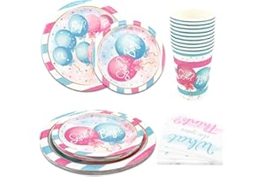 FALAFOTY Gender Reveal Party Geschirr 40 Stück Baby Shower Pappteller Tassen Servietten Ballons Thema Party Geschirr Dekoration Boy or Girl Deko Partyzubehör für Baby Shower Geburtstag Gender Reveal Party