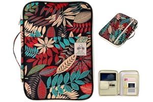 BTSKY A4 Documents Case - Multi-Functional Travel Bag Passport Holder Files Portfolio Tickets Organizer Portable IPad Bag Handbag, Office Documents Bag, Red Leaf