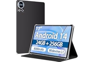 SKYEGG Tablet 11 Pulgadas Android 14 con 24 GB RAM + 256 GB ROM (Ampliable a 1TB), 8000 mAh, 13MP + 5MP, Widevine L1, 5G Wi-Fi, GPS, 8 Cores 2.0 GHz, Face ID, HD 1280 x 800 Incell IPS, con Funda, Gris