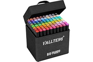 Vallteng 80 Colors Graphic Marker Pen Art Sketch Twin Marker Pen Permanent Graffiti Coloring Pens for Drawing, Sketching, Anime and Manga with Carrying Case