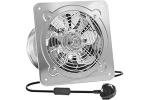 FinityPro 8 Inch/200mm Metal Exhaust Fan for Kitchen, 500 CFM, Stainless Steel Attic Exhaust Fan with Switch and Damper, Wall Mount, Plug-in Fume Extractor for Workshop, Garage & Basement, Silver