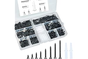 LERNOU M3 Flat Head Self-Tapping Screws Assortment Kit, Carbon Steel Wood Screw Phillips Flat Head,Contains 20pcs M6 Screw Anchors, DIY and Joinery Screws Set 400pcs