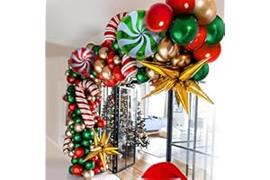 GOLDNICE Christmas Balloon Arch Garland Kit, Candy Canes Christmas Decorations, 108PCS Red Green Golden Latex Balloon with Round Lollipop Balloons, Gold Foil Balloons for Xmas New Year Party Supplies