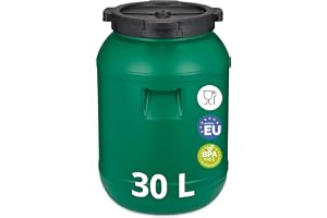 Garronda 30 liter bredhalsfat med lock – BPA-fri HDPE-behållare för vatten, regnvatten, förvaring och djurfoder, livsmedelssä
