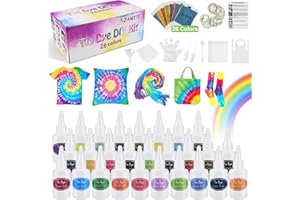 DIDUDE 26 Couleurs Tie Dye Kit,178 Pièces Kit de Teinture Tissu pour Enfants/Adultes,Teinture Permanente Non Toxique,DIY Poudres Graffiti Dye Permanent Tout-en-1 pour T-Shirts,Chemise,Fête,Hoodie