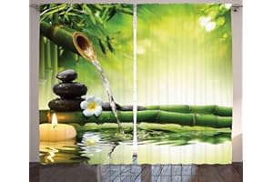 ABAKUHAUS SPA Cortinas, Piedras de la meditación de bambú, Sala de Estar Dormitorio Cortinas Ventana Set de Dos Paños, 280 x 245 cm, Multicolor