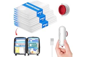 Vacbird Sacchetti Sottovuoto Vestiti con Pompa Elettrica Usb, 9 Pezzi di Sacchi Sottovuoto (3 * 40x40cm / 3 * 40x50cm / 3 * 40x60cm), Buste Sottovuoto Riutilizzabili Salvaspazio, Accessori Viaggio
