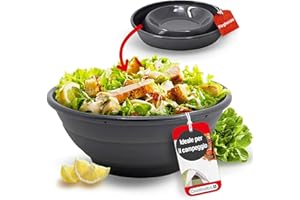 Coolinato - Ciotola pieghevole silicone platinico 24 cm grigio - Scodella richiudibile da campeggio per conservare, servire e mantenere fresco cibo - Resistente al calore e lavabile in lavastoviglie