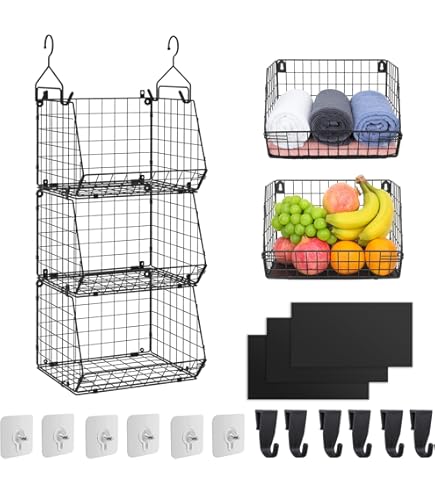 Folpus Hängekorb Obst-Etagere 35x15x12cm - Metallgitter Selbstklebend Für Küche