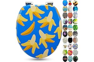 SANFINO® Premium Abattant WC en Bois avec Frein de Chute, qualité supérieure, Nombreux Motifs colorés, Confortable, Installation Facile, Notice de Montage Incluse – „Blue Banana