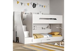 Flair Furnishings - Double Bunk Beds for Kids, Staircase Bunk Bed with Storage, Heavy Duty and Sturdy, Cosy, Stylish, Space Saving Design (White)