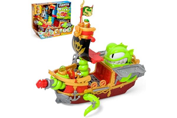 PIRATIX Le Bateau Kraken - Contient 1 Bateau Kraken, 2 Piratix & Accessoires exclusifs, 1 Projectile de Canon, 1 trésor Exclusif, 6 trésors dorés, 1 Drapeau Exclusif, 1 épée, 1 Ancre et 1 Prison.