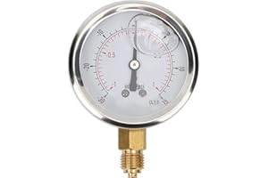 TIIYEE Manómetro De Vacío, 0 A -30inhg 0 A -1bar Presión Vacío 60mm Marque Medidor Para Aceite Gas Agua Aire Dial Transparente Bomba Pozo Caja Acero Inoxidable Lleno Axial Herramienta Medición Hogar