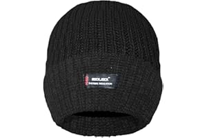 RockJock Mens Thinsulate Lined Insulated Winter Thermal Ski Beanie Hat Mens Ribbed Chunky Warm (Full Black)(Size: Mens/Adults)