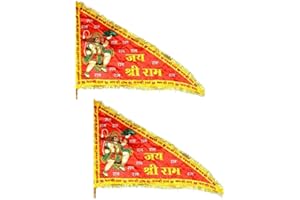 4OUR FAITH Jai Shree Ram Hanuman Ji Cloth Flag Jhanda Flag Dwaj for Pooja | Printed Hanuman ji Jhanda Triangle for Home Temple & Outdoor Normal Size Flag, Hanuman Ji Jhanda | Car/Office/Home Use – Pack of 2