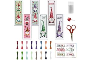 FREEBLOSS Juego de 6 marcadores de punto de cruz, patrón de gnomo, elfo, marcapáginas de bordado para principiantes, kit de bordado para principiantes con instrucciones (idioma español no