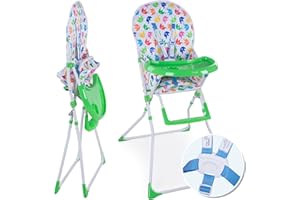 FROGGY Kinderhochstuhl klappbar Mika - kompakter Babystuhl, mit 5-Punkt Sicherheitsgurt, wasserdichte Sitzauflage, Tablett und Becherhalter, bis 4 Jahre, Grün