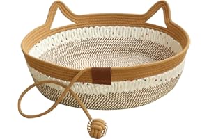 KALASTUSSAARI Katzenkorb faltbares Katzenkorbbett mit Widerstandsbestandes Korbkatze Bett mit Seilball -Waschkühlkühlkorb kein zerkleinertes Rattan -Katzenbett für Innenkatzen weniger als 6 kg, Weidenkatze Bett