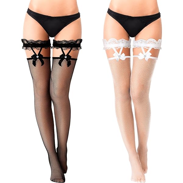 Bas Sexy Hold-up Bas Autofixants Femme EIHI 2 Paires - Dentelle Noire Résille Élégante (Nylon Élastique) Bas Dentelle Noir