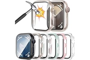 HAANILKYI Pack of 6 Protective Cases with Screen Protector Compatible with Apple Watch Series 9/8/7 41 mm, All-Round Ultra Thin PC Hard Case, Scratch-Resistant Protective Case for iWatch 41 mm