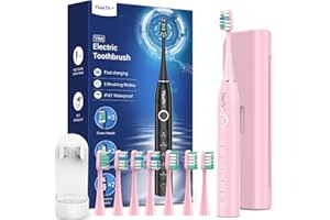 YTEATH PRO Brosse À Dent Électrique Soniques Adulte Enfant avec 8 Têtes - Brosse A Dent Sonique avec Étui de Voyage, 5 Modes, Étanche IPX7, Brosse A Dent Electrique, Rose Cerise