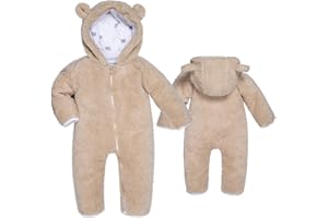 BIG ELEPHANT Unisex Baby Bear Snowsuit Bluza z kapturem, niemowlę zamek błyskawiczny polar zimowy ciepły kombinezon kombinezon