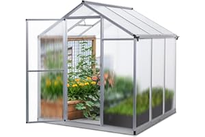 Gegaden Gewächshaus Aluminium für den Garten |Mit 8 cm dickeres Fundament| 182*190*195 cm | Vielseitig nutzbar als Treibhaus Gartenhaus winterfest Aufzucht Tomatenhaus Frühbeet und Pflanzenhaus silber