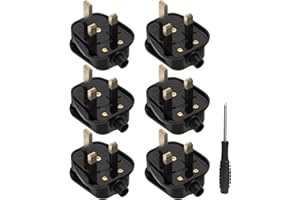 Silhani Pack of 6 13Amp Plug，Fused Plug 3 Pin Plug Uk w/ Cord Grip Rewireable Black Plugs-13 Amp Plug Uk Heavy Duty Electrical Uk 13 A Fused Mains Plugs-13 Amp Plugs Durable Electrical Appliances.