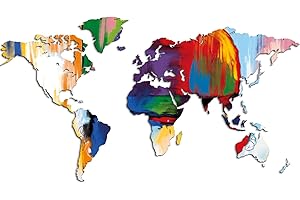 Giallobus - Mappa del Mondo - Colori Astratti - Decorazione da Parete in Legno MDF - Quadri Moderni Soggiorno - 130X72 CM