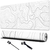 Mis.Moon Large Gaming Mouse Pad, Topographic Maps with Stitched Edges, Stylish Gaming Mouse Mat with Non-Slip Underlay (White
