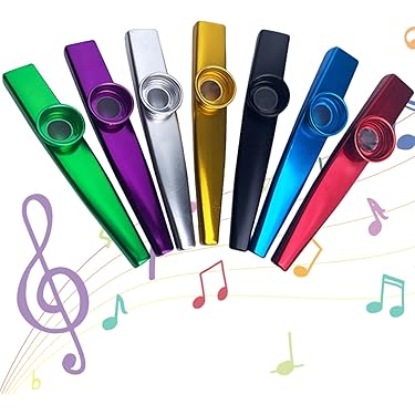 Kazoo In Metallo Per Bambini - 3 Pezzi Con 10 Membrane, Dorato, Rosso, Verde - Foto 6