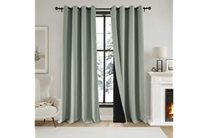 ‎PONY DANCE PONY DANCE Dicke Thermovorhänge Kälteschutz 100% Verdunklungsvorhänge mit Ösen 2er Set H 240 x B 140 cm Doppellagige Gardinen Blickdicht Thermal Curtains for Winter, Salbeigrün