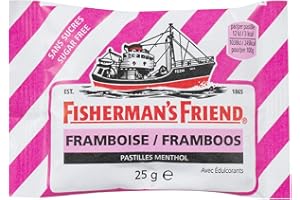 Fisherman's Friend - Sachet Framboise Menthol - Pastilles Sans Sucres - Force et Douceur - Haleine Fraîche - Parfum Fruité - Sachet de 25g