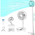 Greheywos 7.8 inch cordless folding fan, Adjustable in height and angle, with remote control and timing function, 7200mAh rechargeable battery, 4 Speeds, Suitable for home, camping and office