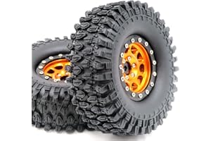 hobbysoul 2pcs RC 1.9 Super Swamper Crawler Mud Tires Tyre Height 108mm & Aluminum 1.9 Beadlock Wheel Rim Gold/Black Color