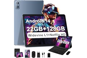 Dghrti Tablet 10 Pollici Android 14, 22GB RAM+128GB ROM/TF 1TB, 8-Core 2.0GHz, Batteria 8000mAh, UFS 2.1 Flash, Doppio WiFi, BT5.0, 8MP+5MP, Corpo in Metallo, Widevine L1, Con Tastiera e Mouse（Grigio）