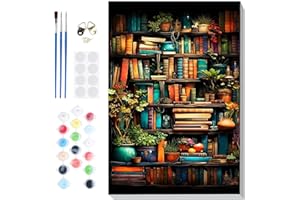 Lxmsja Libri Dipingere con i Numeri Adulti Con Cornice, Scaffale per Libri Paint by Numbers Kit Animale Principianti Con 3 Penne, Hobby Creativi Adulti Idee Regalo Donna Decorazioni Casa, 20x30cm