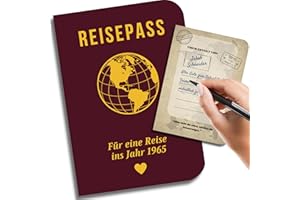 EQUIK PRODUCTS 60. Geburtstagskarte | 60. Jubiläum | Geschenk für Männer & Frauen | Gästebuch & Unterschriftenbuch | Jahr 1965 | Reisepass in die Vergangenheit (1965)