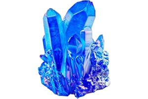 Nupuyai Titanium Coated Rock Quartz Crystal Cluster Drusy Geode for Healing Reiki Energy, Irregular Rough Gemstone for Home Decor Blue