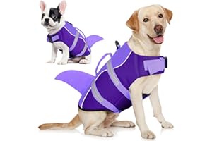 AOFITEE Giubbotto Salvagente per Cani, Giubbotto di Salvataggio per Cani con Pinna di Squalo, Salvagente Cane, Bastone Salvagente Regolabile con Robusta Impugnatura di Soccorso